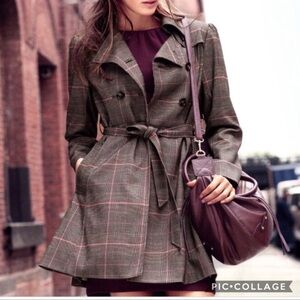 H&M Plaid Gray & Pink Pea Coat Size 4